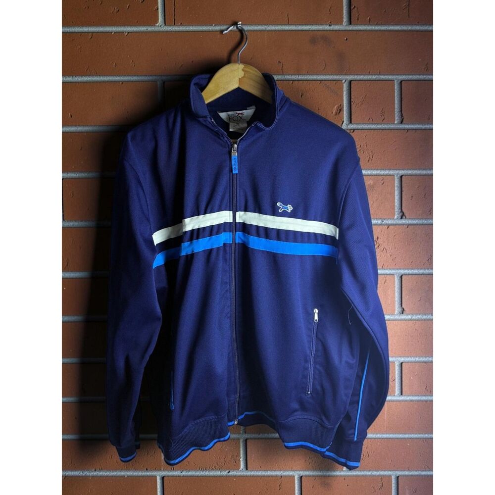 Retro Fox Track Jacket Men's XL Blue Full Zip Striped Athletic Jacket